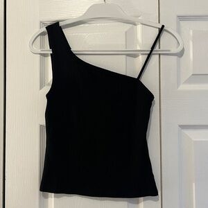 Reformation Asymmetrical Ribbed Knit Top - Black